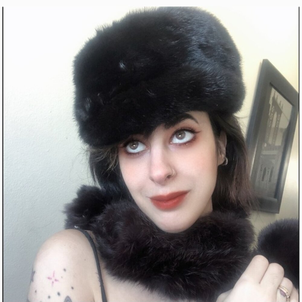 Vintage mink hat and rabbit fur scarf